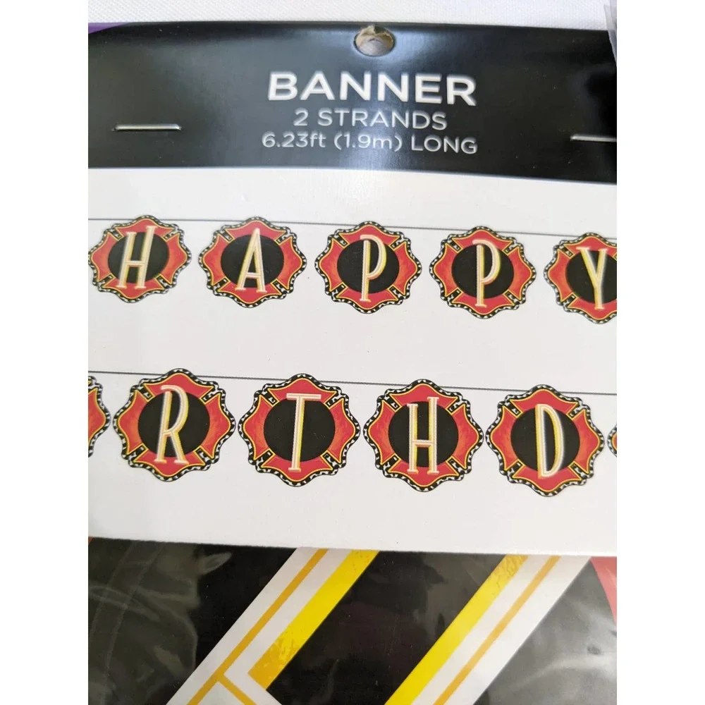 new happy birthday FIRE DEPARTMENT banner napkins zipper bag set lot celebration
